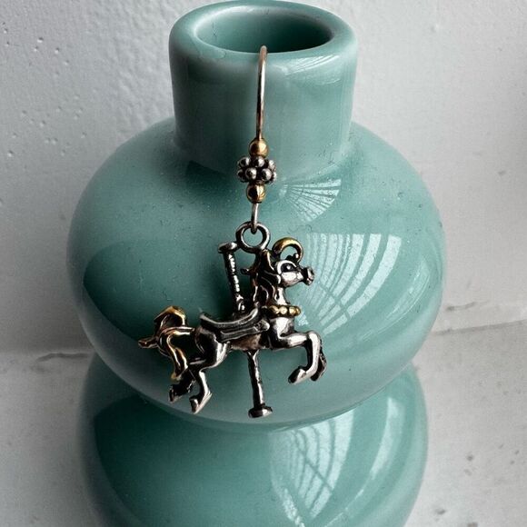 Vintage Sterling Silver Carousel Horse Dangle Earring - Picture 3 of 5